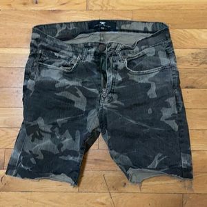 Grey camo denim shorts